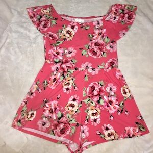 Coral off the shoulder romper